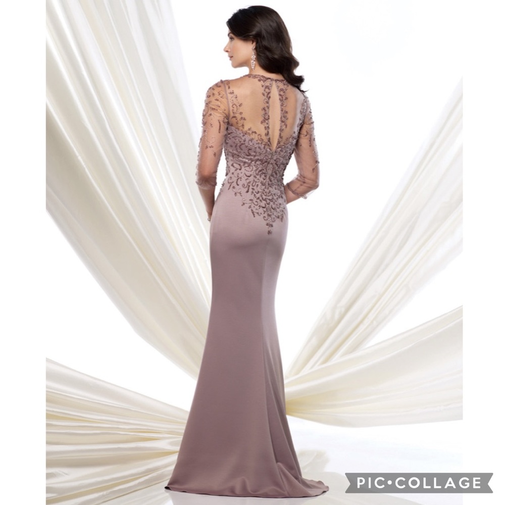 Montage by MonCheri 3/4 sleeves illusion hand beaded bodice gown - Picture 2 of 15